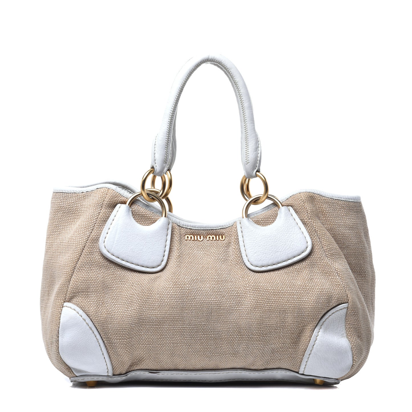 Canvas Calfskin Shoulder Bag Naturale