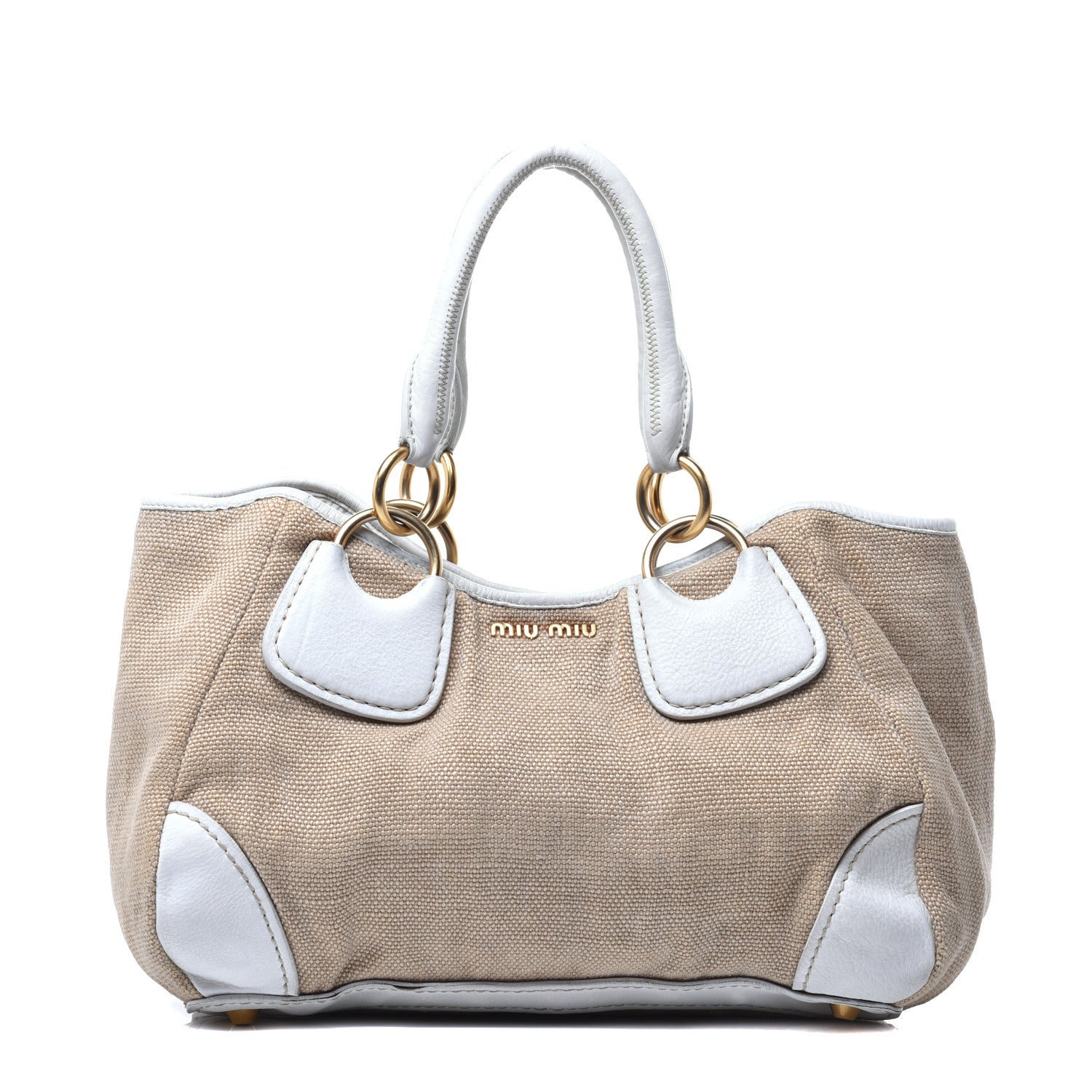 Miu Miu Canvas Calfskin Shoulder Bag Naturale 1 of 10