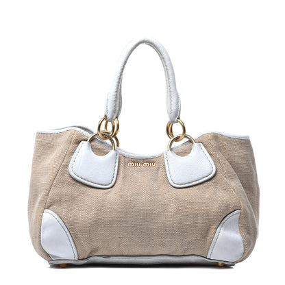 Miu Miu Canvas Calfskin Shoulder Bag Naturale 1 of 10