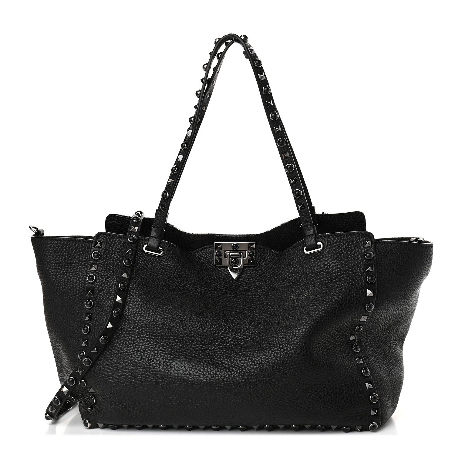 Valentino Garavani Grained Calfskin Onyx Medium Rockstud Rolling Tote Black 1 of 9