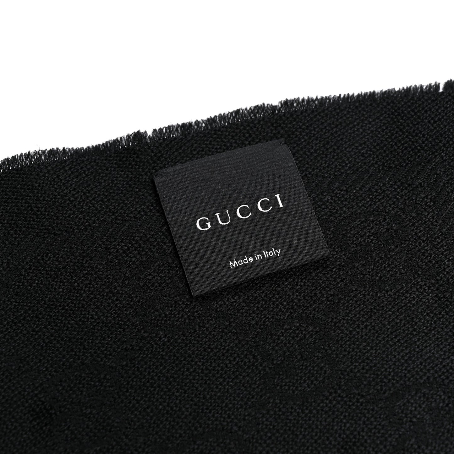 Wool GG Monogram Sten Fringe Scarf Black
