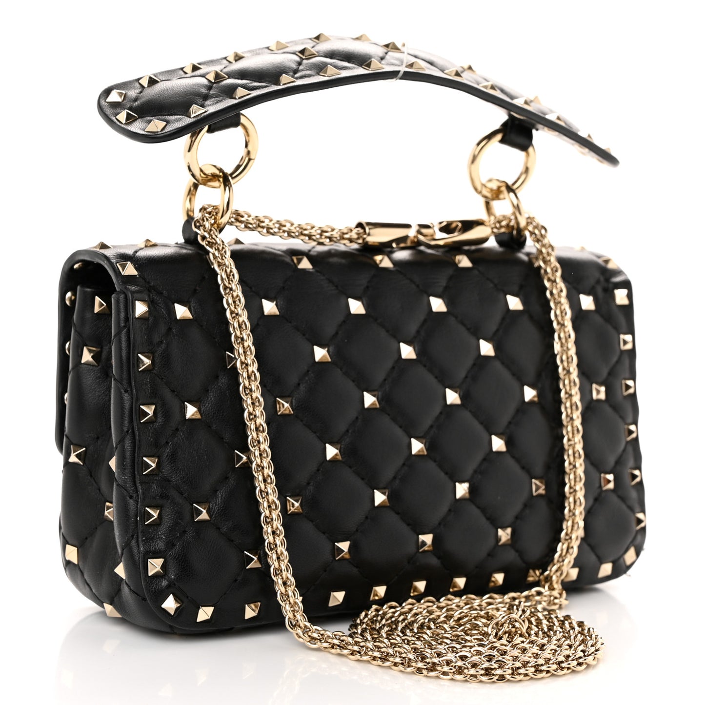 Lambskin Small Rockstud Spike Shoulder Bag Black