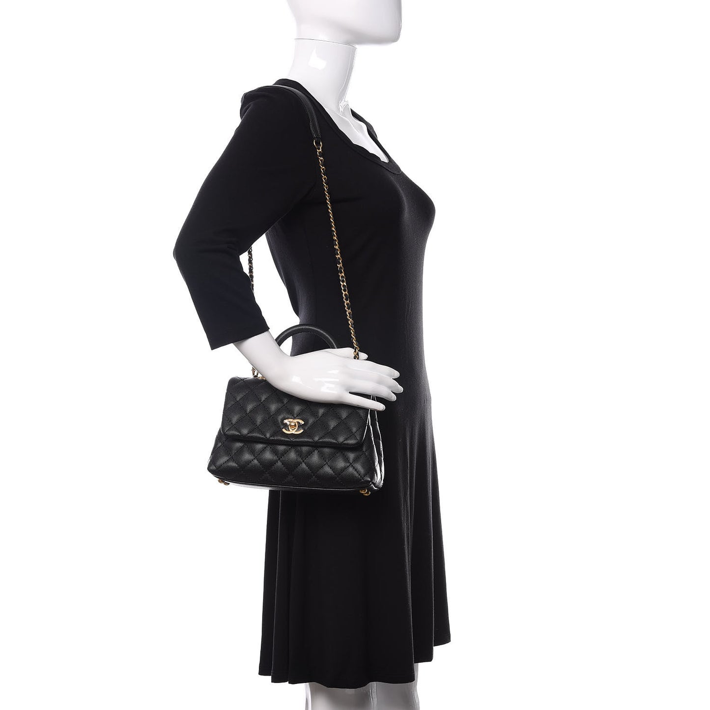 Caviar Quilted Mini Coco Handle Flap Black
