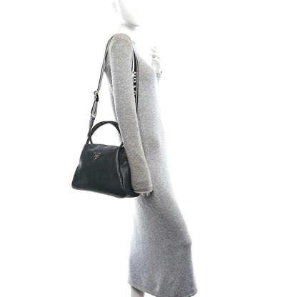 Prada Vitello Daino Soft Medium Zippered Top Handle Bag Black 2 of 9