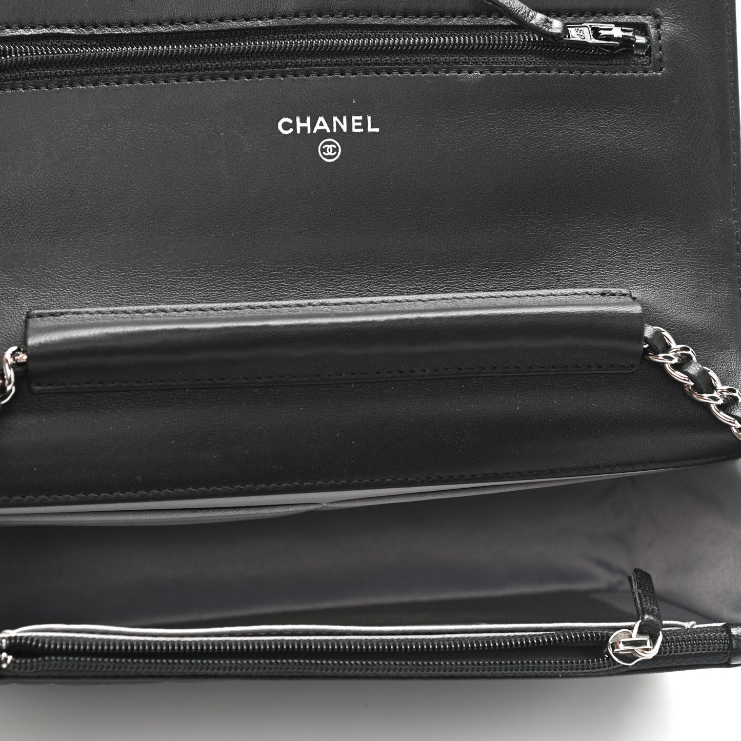 Lambskin Camellia Embossed Wallet on Chain WOC Black