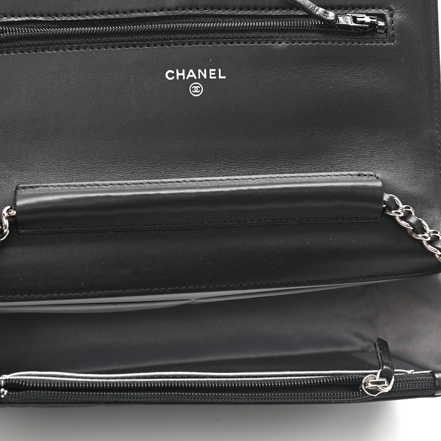 Chanel Lambskin Camellia Embossed Wallet on Chain WOC Black 5 of 12