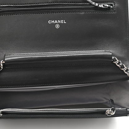 Chanel Lambskin Camellia Embossed Wallet on Chain WOC Black 5 of 12