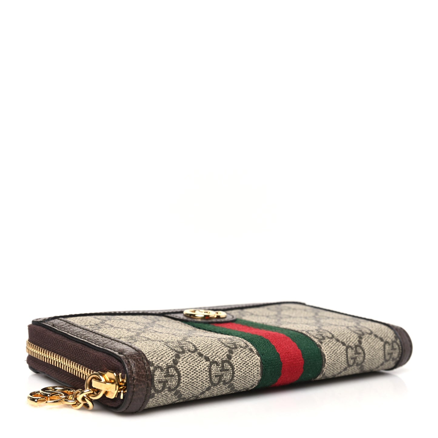 GG Supreme Monogram Web Ophidia Zip Around Wallet Brown