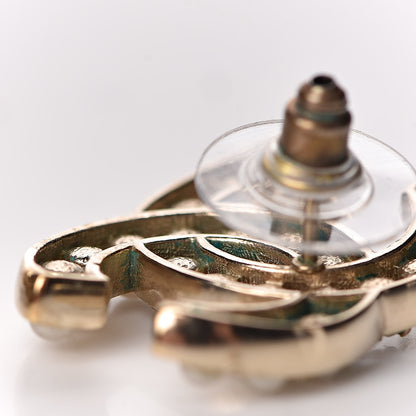 Chanel Crystal Pearl CC Earrings Light Gold 6 of 8