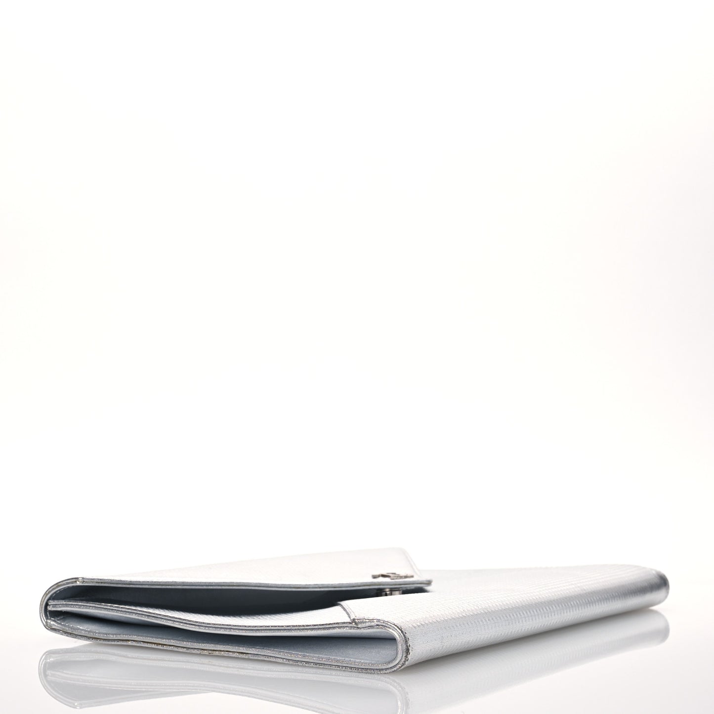Metallic Lambskin Embossed Envelope Clutch Silver