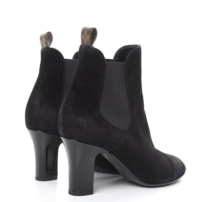 Louis Vuitton Suede Monogram Uniformes Cap Toe Chelsea 75mm Ankle Boots 37 Black 4 of 12