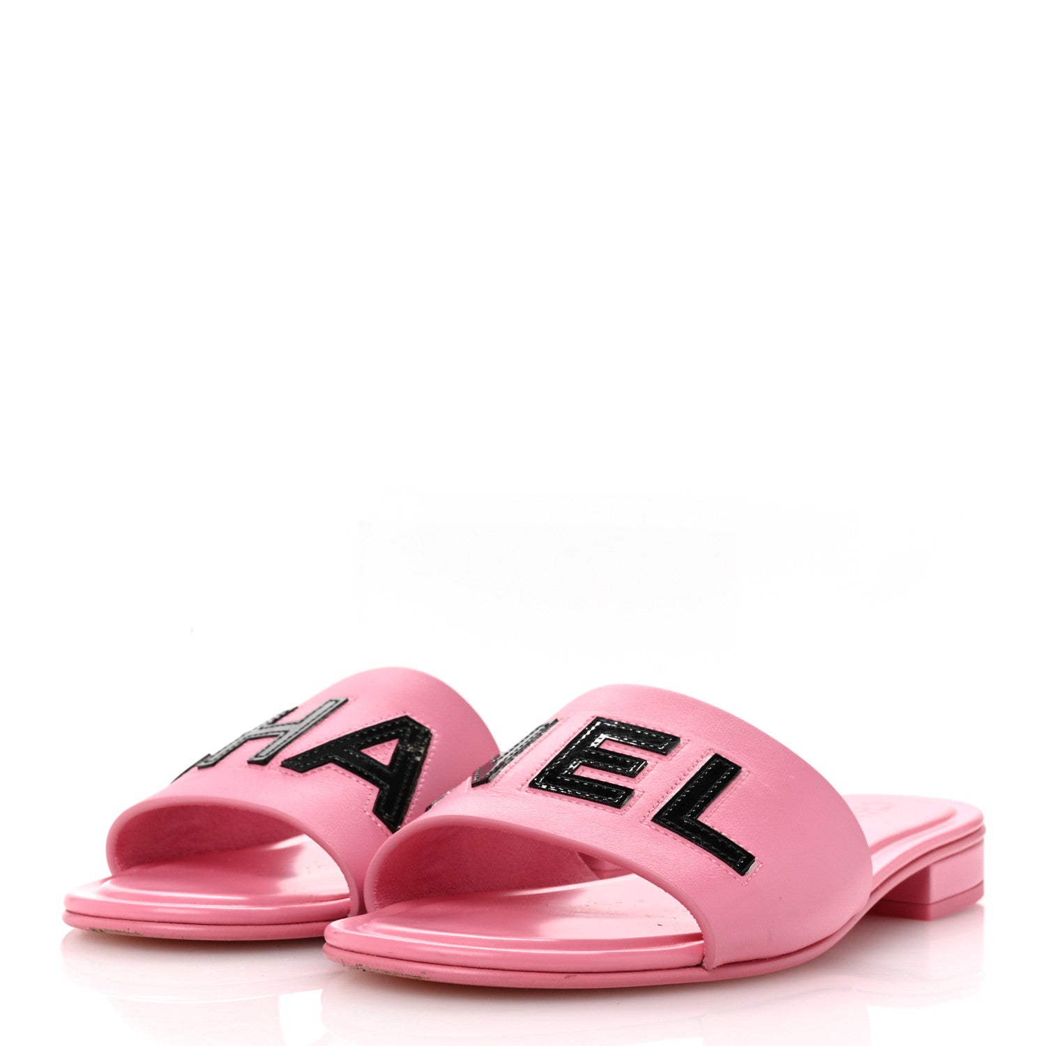 Chanel Calfskin Patent Calfskin Logo Mules 40 Pink Black 4 of 11