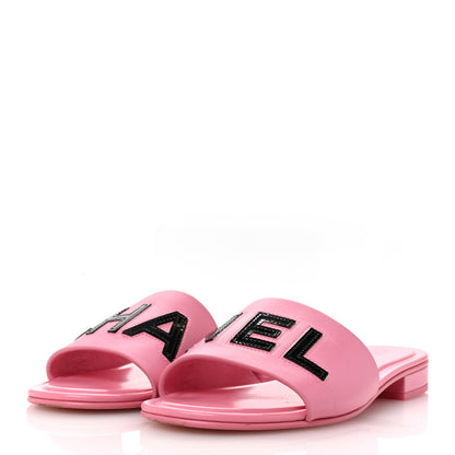 Chanel Calfskin Patent Calfskin Logo Mules 40 Pink Black 4 of 11