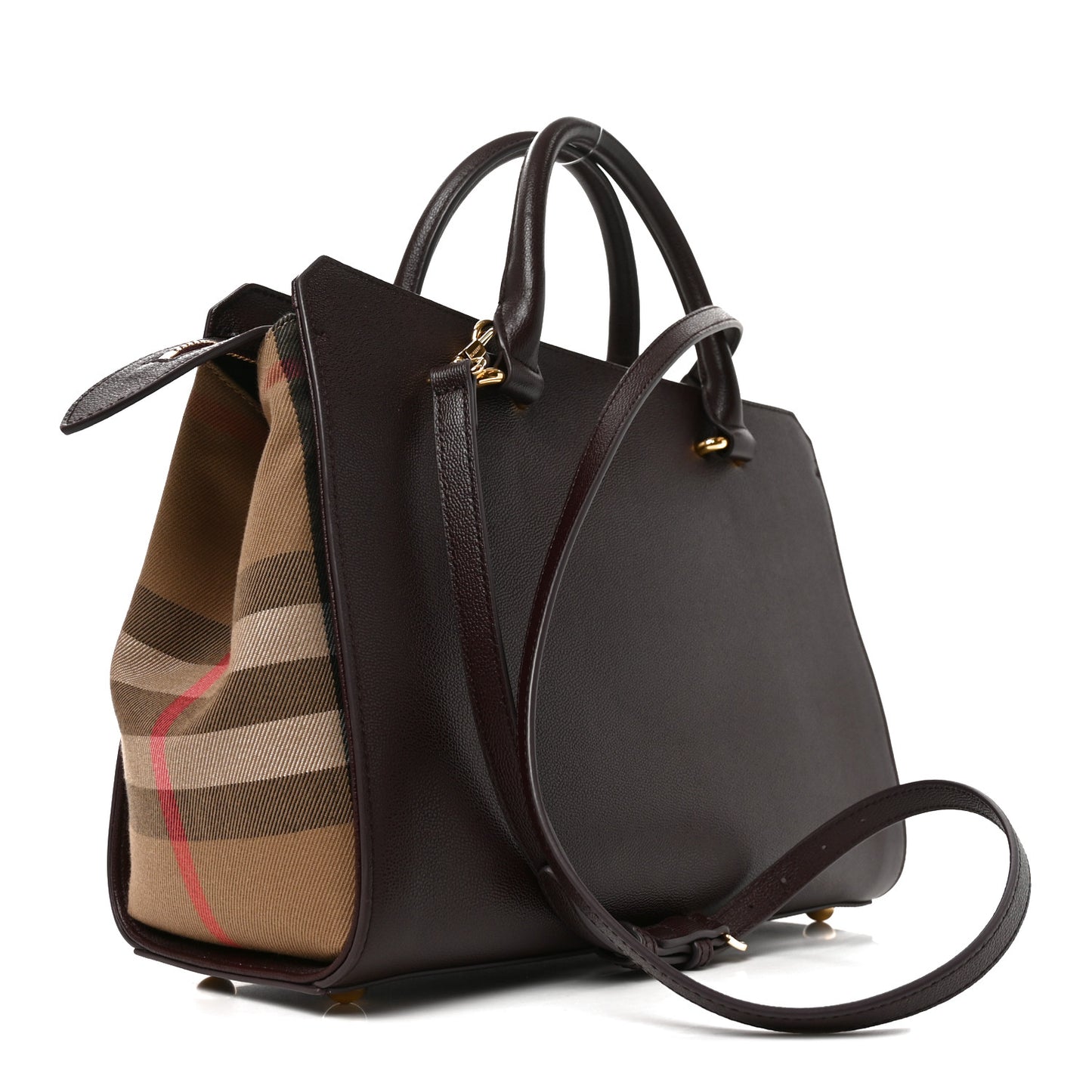 Calfskin Mega Check Small Banwell Tote  Mahogany Red