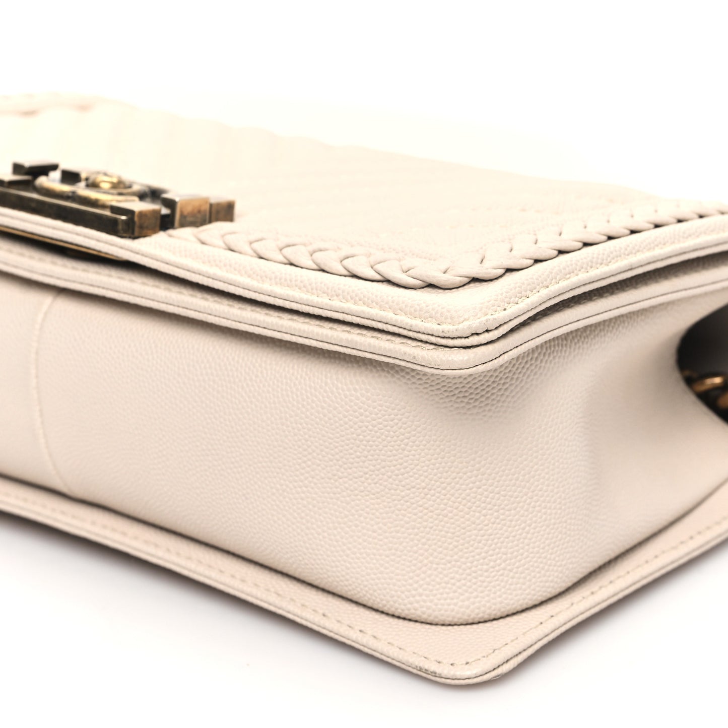 Caviar Chevron Quilted Braided Medium Boy Flap Beige