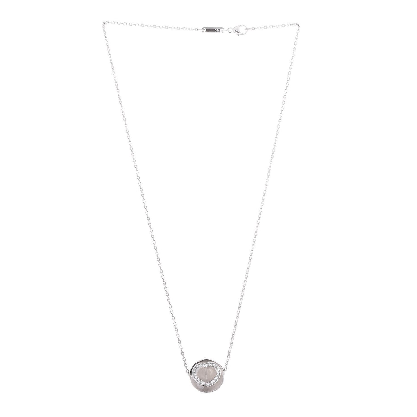18K White Gold Diamond Heart Ball Pendant Necklace