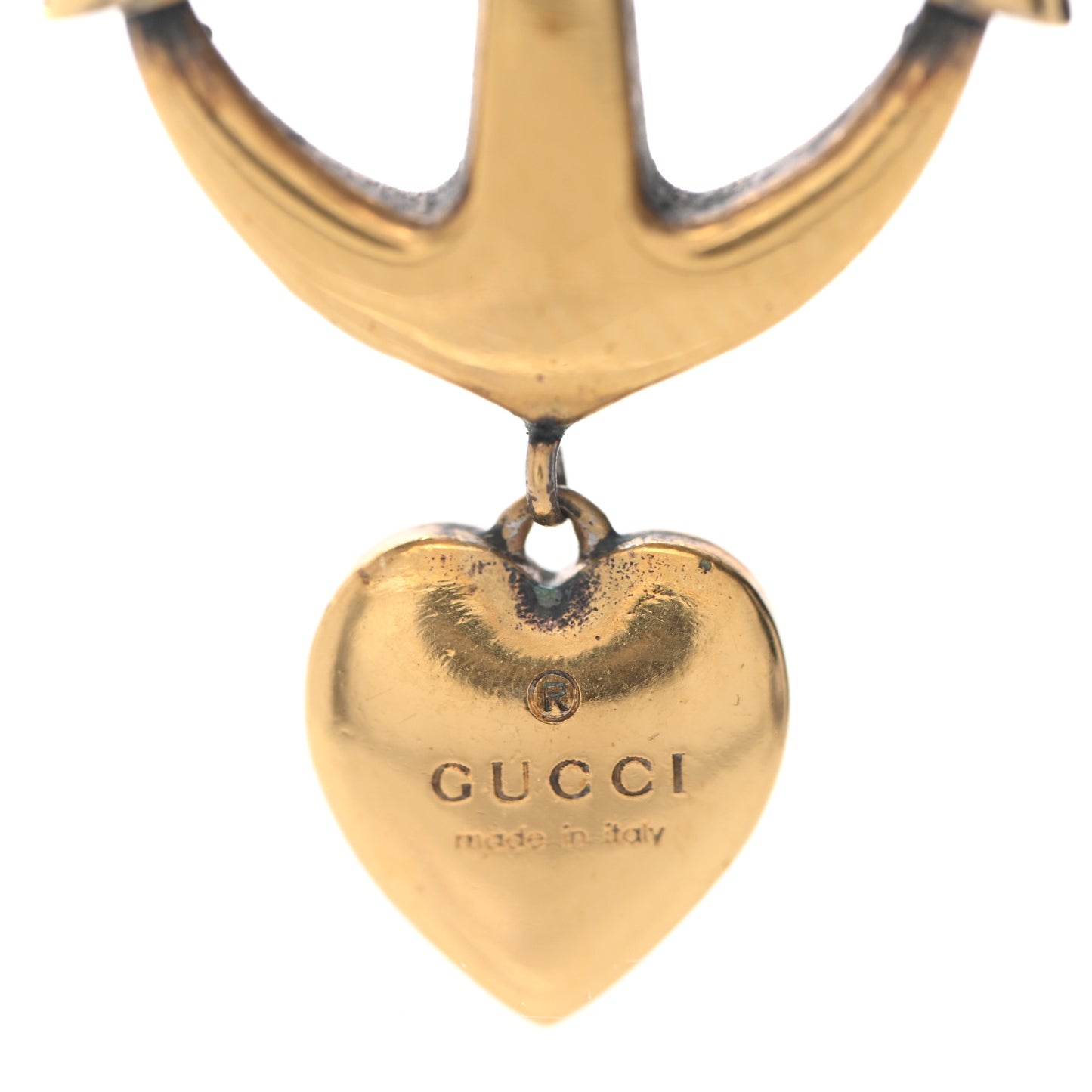 Crystal Anchor Heart Double G Necklace Aged Gold