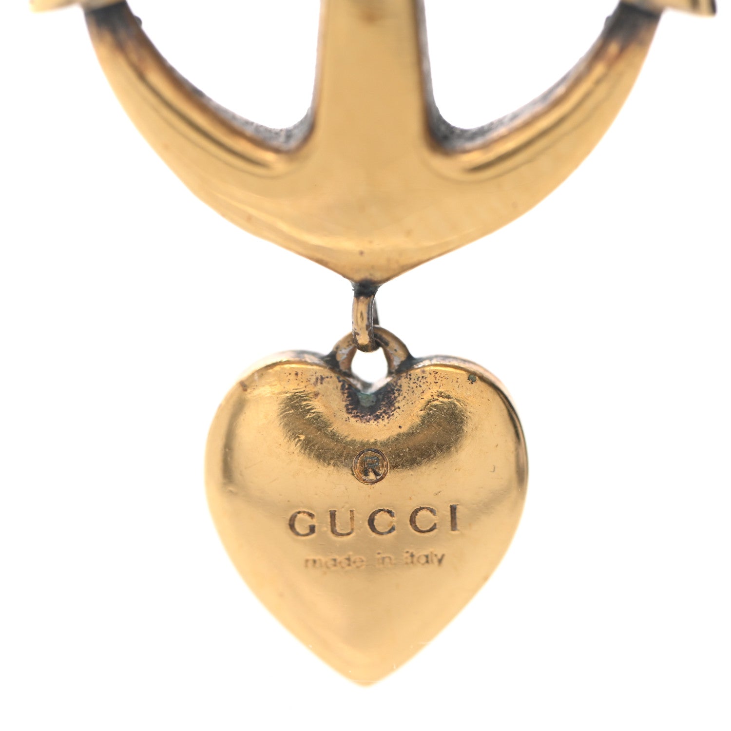 Gucci Crystal Anchor Heart Double G Necklace Aged Gold 5 of 6