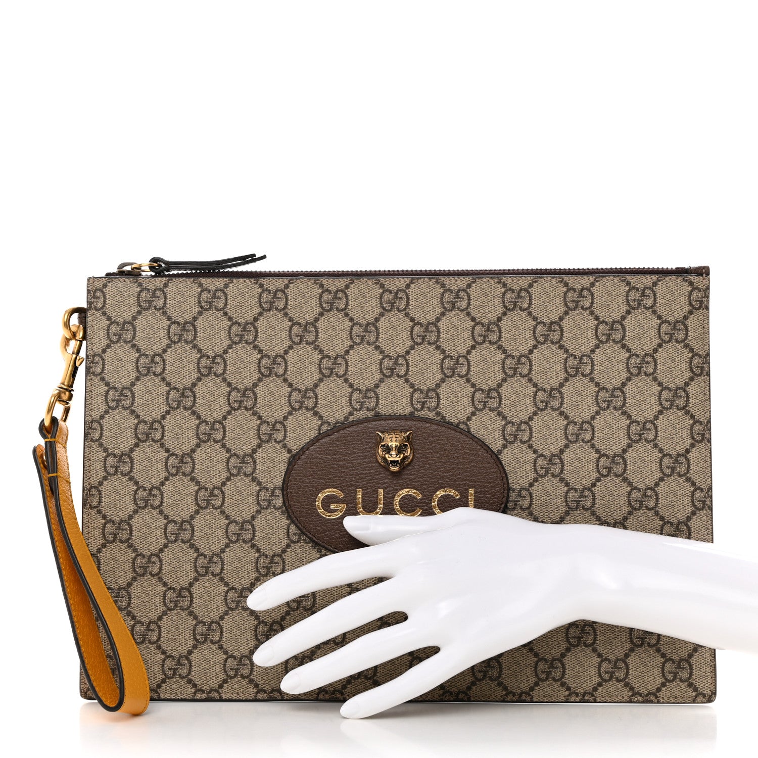 Gucci GG Supreme Monogram Neo Vintage Zip Wristlet Pouch Beige New Acero Crop 2 of 10