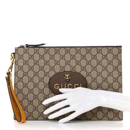 Gucci GG Supreme Monogram Neo Vintage Zip Wristlet Pouch Beige New Acero Crop 2 of 10