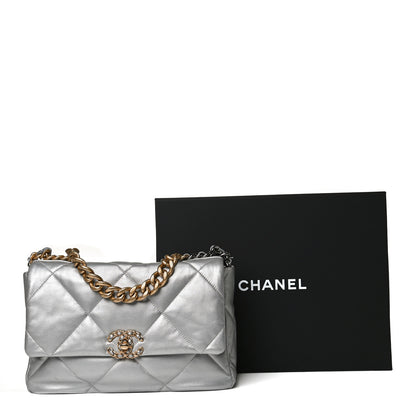 Chanel Metallic Goatskin Quilted Large Chanel 19 Flap Silver 12 of 12