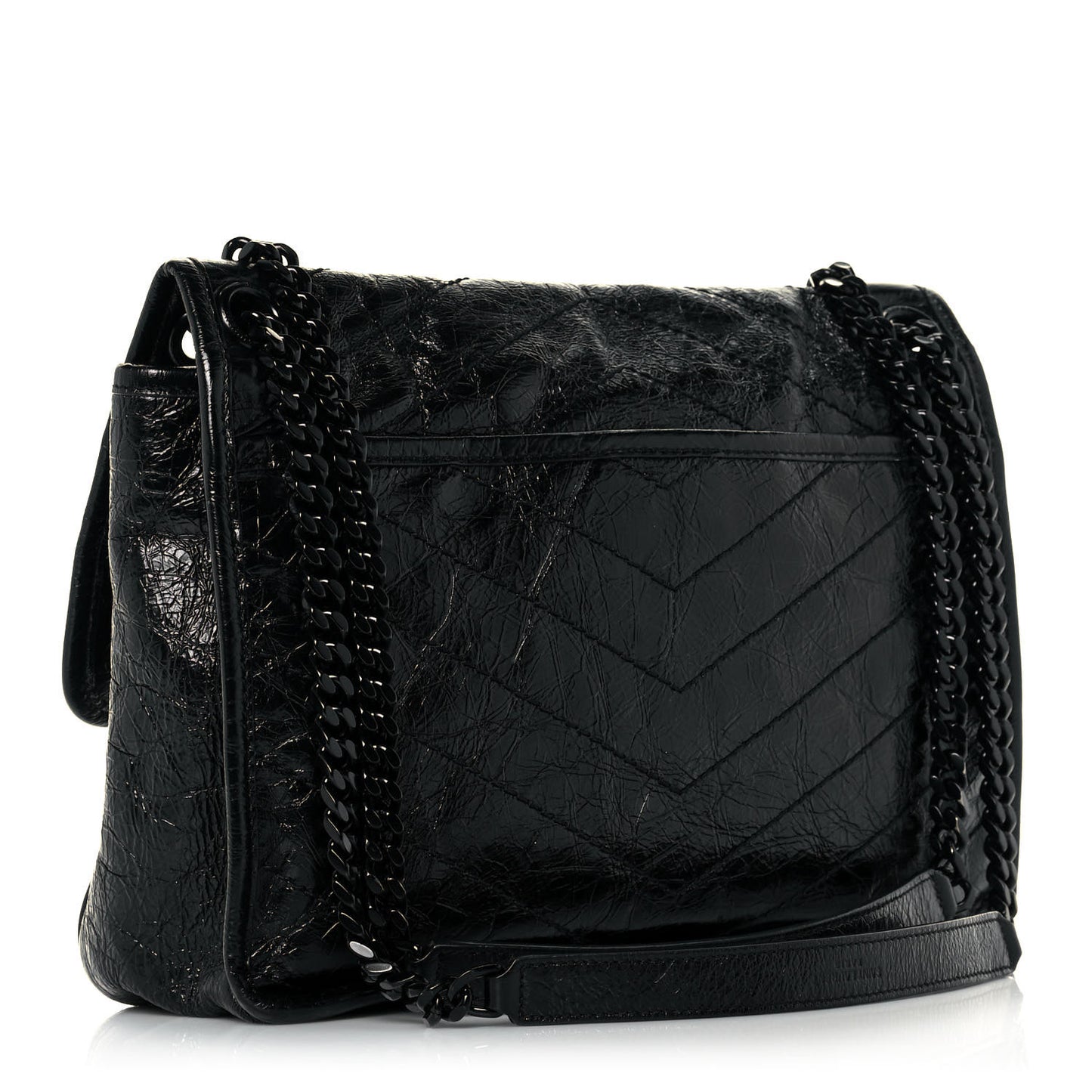 Crinkled Calfskin Matelasse Monogram Medium Niki Chain Satchel Black