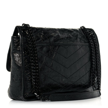 Saint Laurent Crinkled Calfskin Matelasse Monogram Medium Niki Chain Satchel Black 2 of 12