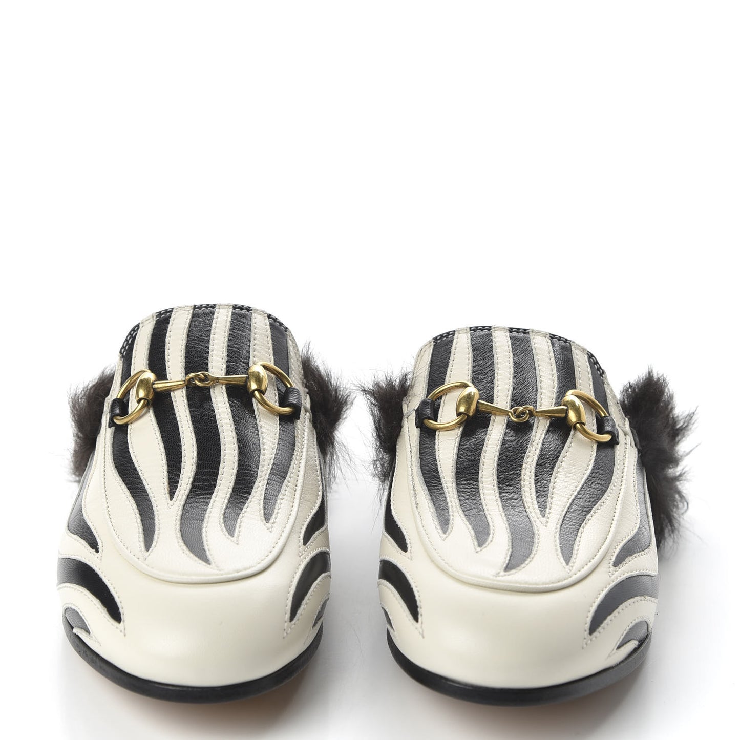 Malaga Kid Fur Zebra Inlay Womens Princetown Slippers 35 Mystic White Black