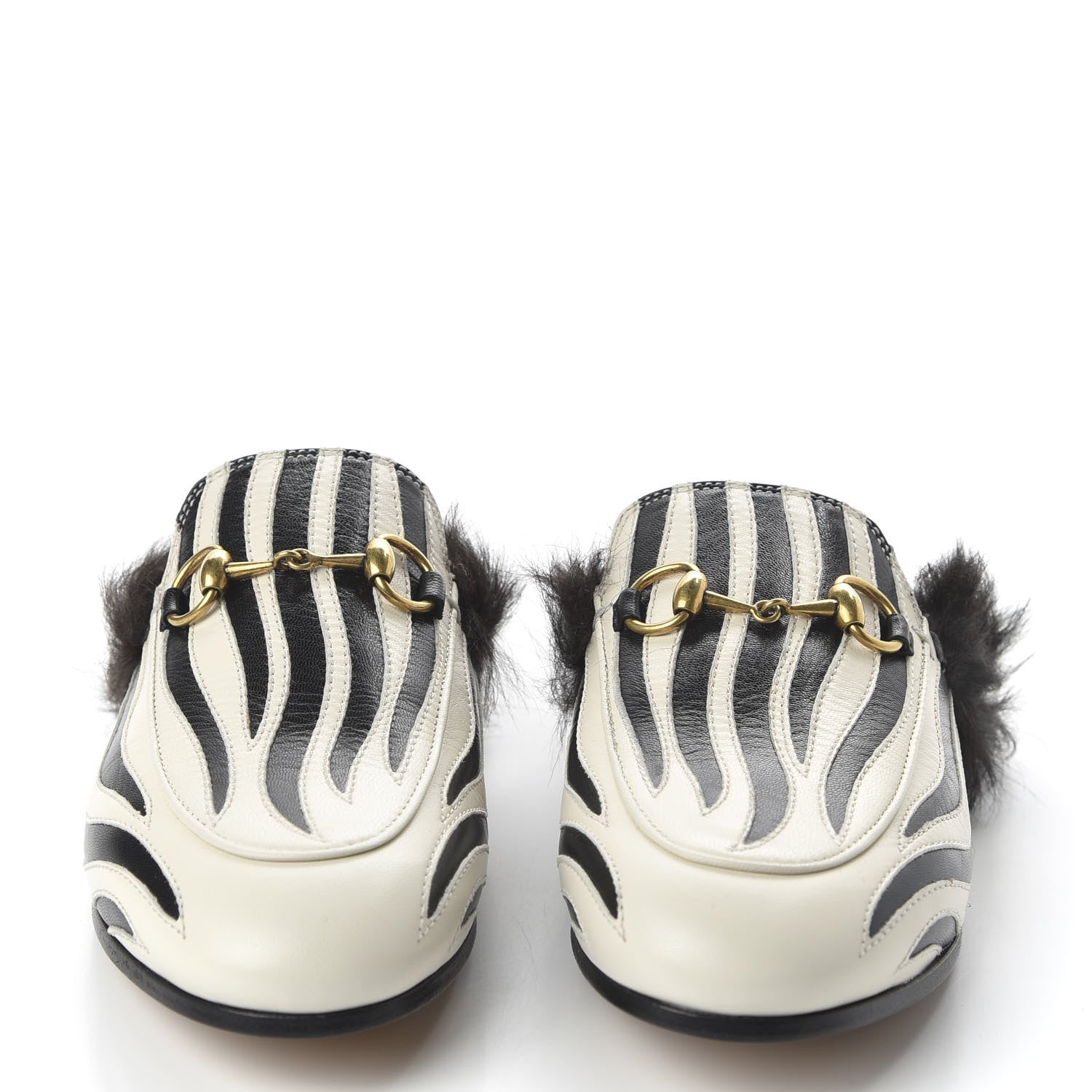 Gucci Malaga Kid Fur Zebra Inlay Womens Princetown Slippers 35 Mystic White Black 2 of 8