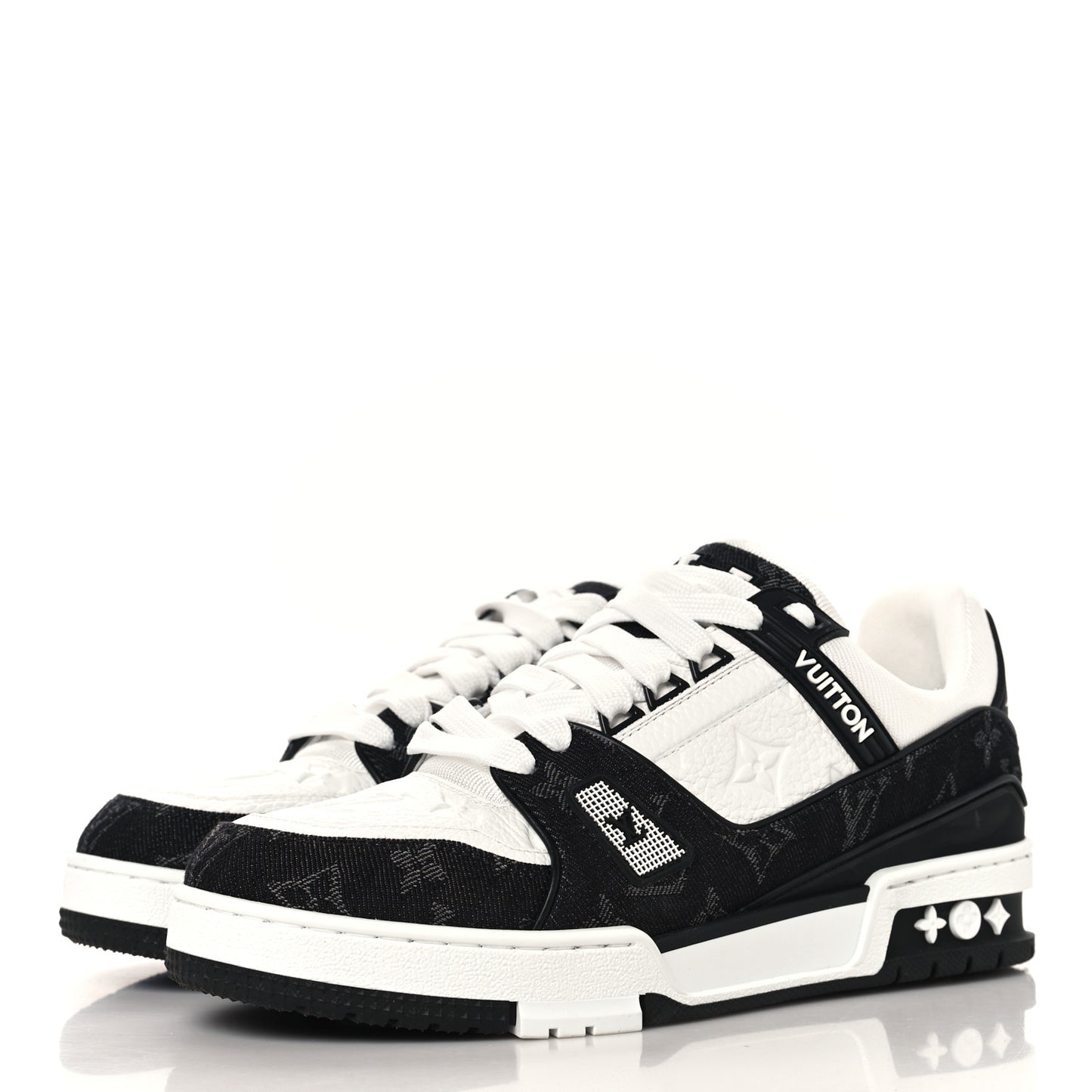 Calfskin Embossed Monogram Denim Womens LV Trainer Sneakers 38.5 Black