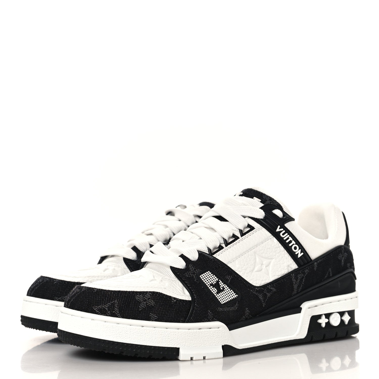 Louis Vuitton Calfskin Embossed Monogram Denim Womens LV Trainer Sneakers 38.5 Black 4 of 8
