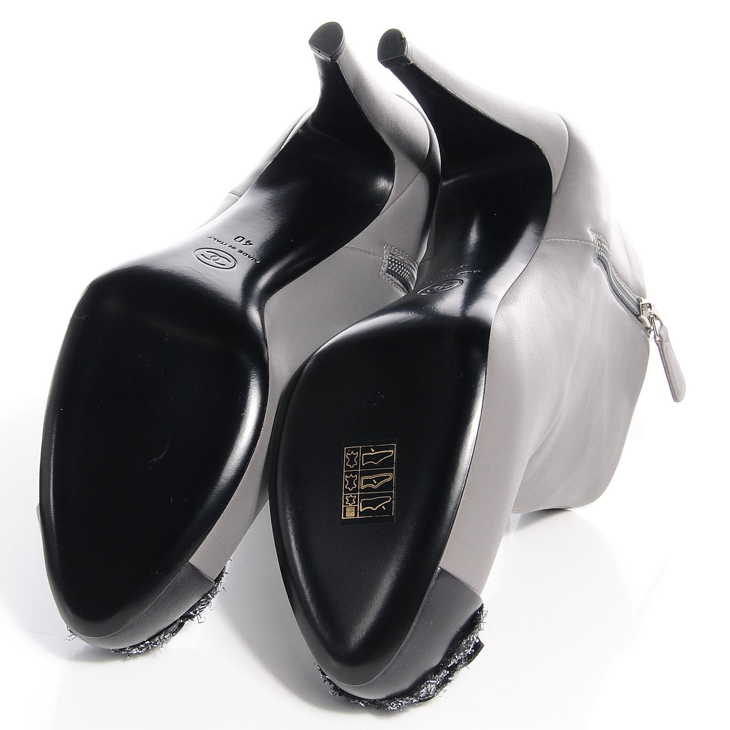 Leather Cap Toe Camellia Boots 40 Grey Black