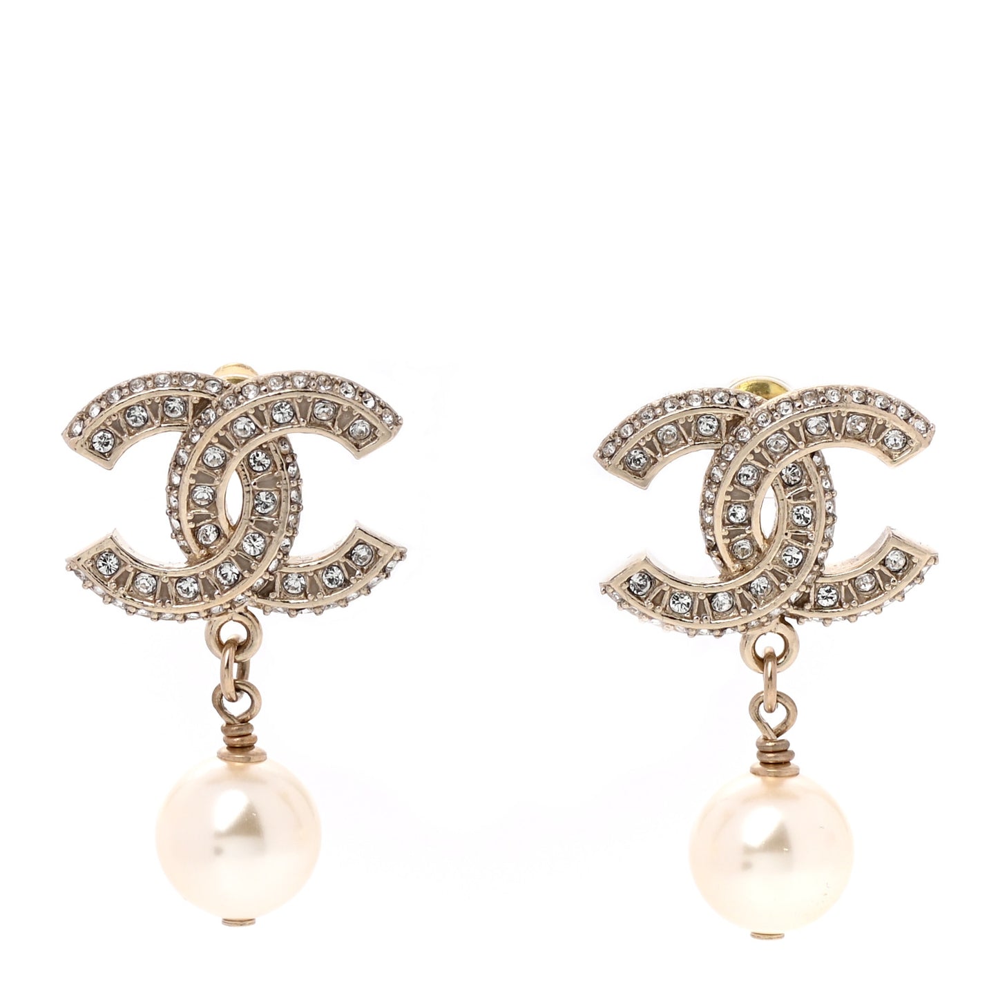 Crystal Pearl CC Drop Earrings Gold