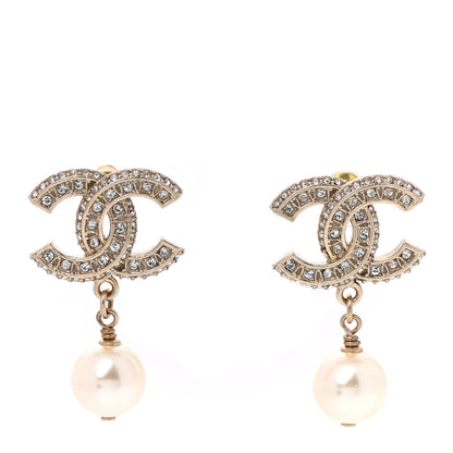 Chanel Crystal Pearl CC Drop Earrings Gold 1 of 4