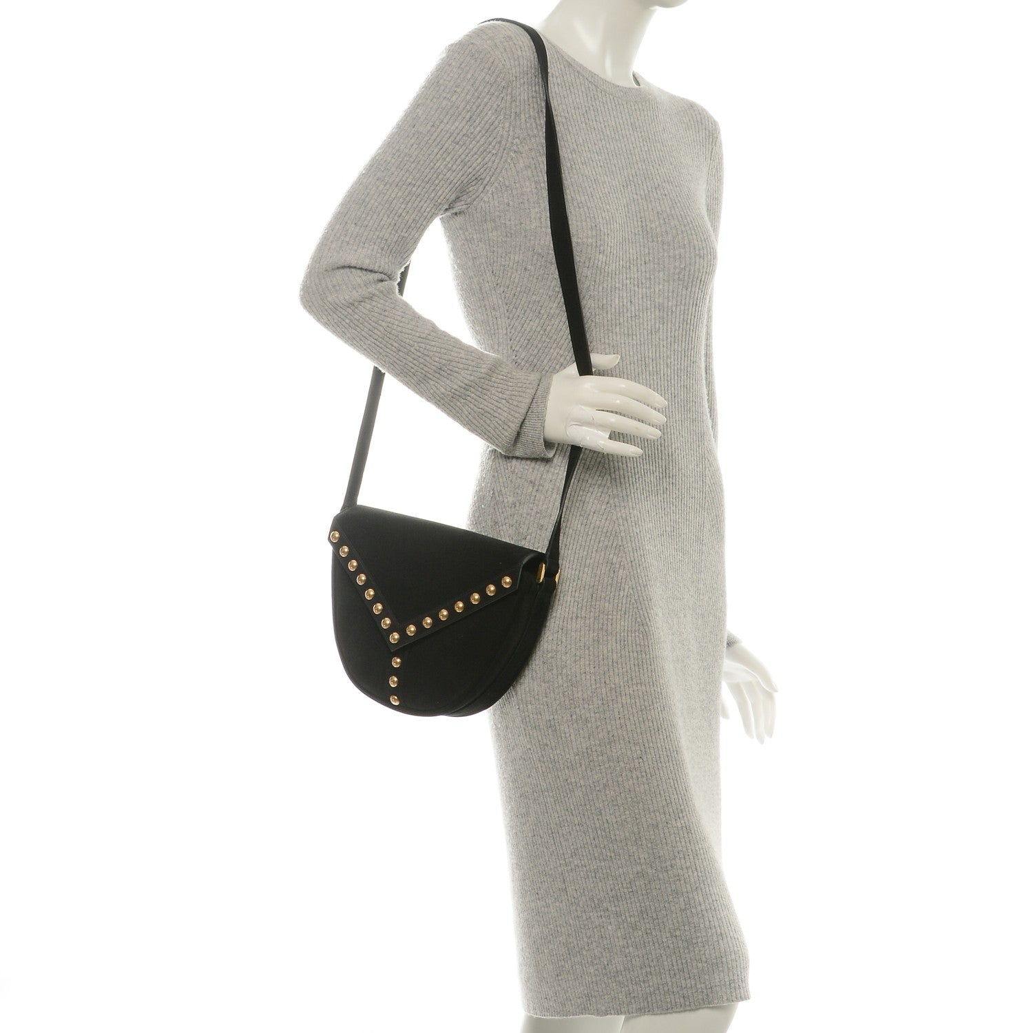 Saint Laurent Suede Y Studs Crossbody Bag Black 2 of 6