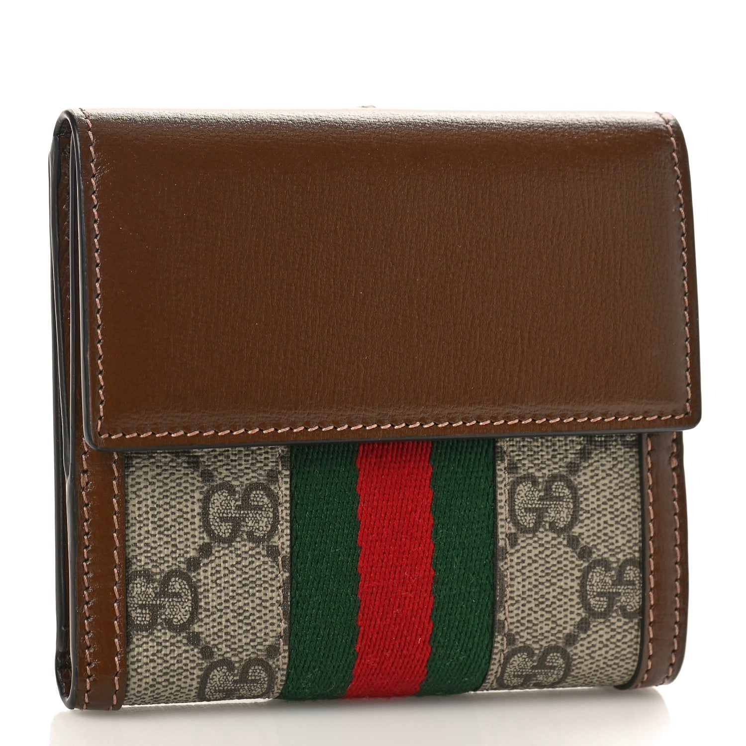 Gucci GG Supreme Monogram Textured Calfskin Web Jackie 1961 French Flap Wallet Beige Ebony Brown Sugar 3 of 9