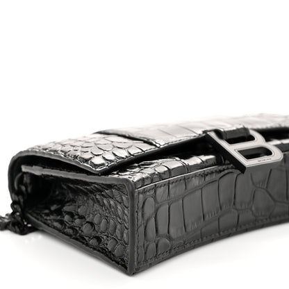 Balenciaga Shiny Calfskin Monochrome Crocodile Embossed Hourglass Chain Bag Black 8 of 9