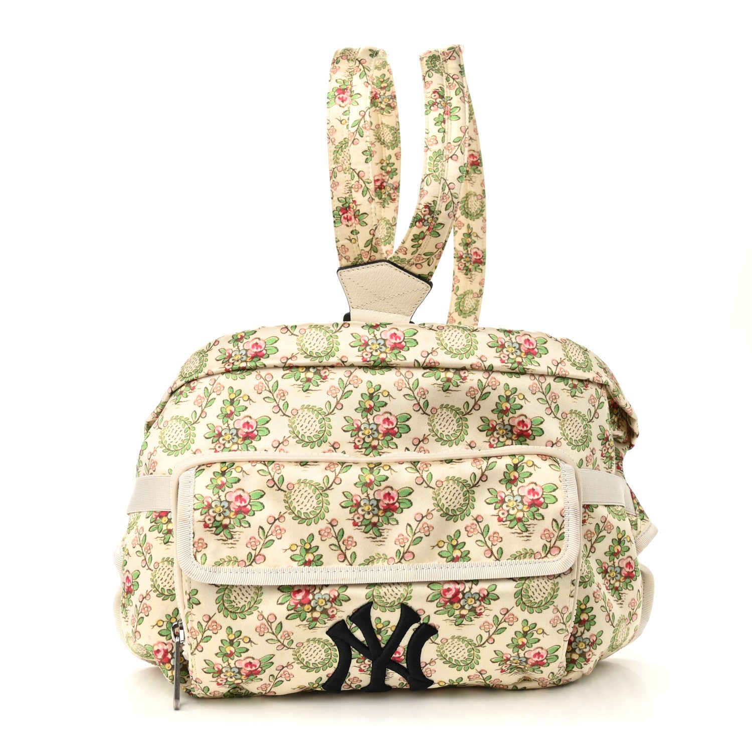 Gucci X MLB Satin Floral Print NY Yankees Patch Convertible Belt Bag Ivory Green 1 of 8