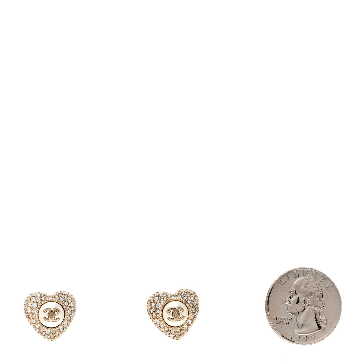 Pearl Crystal CC Heart Earrings Gold White