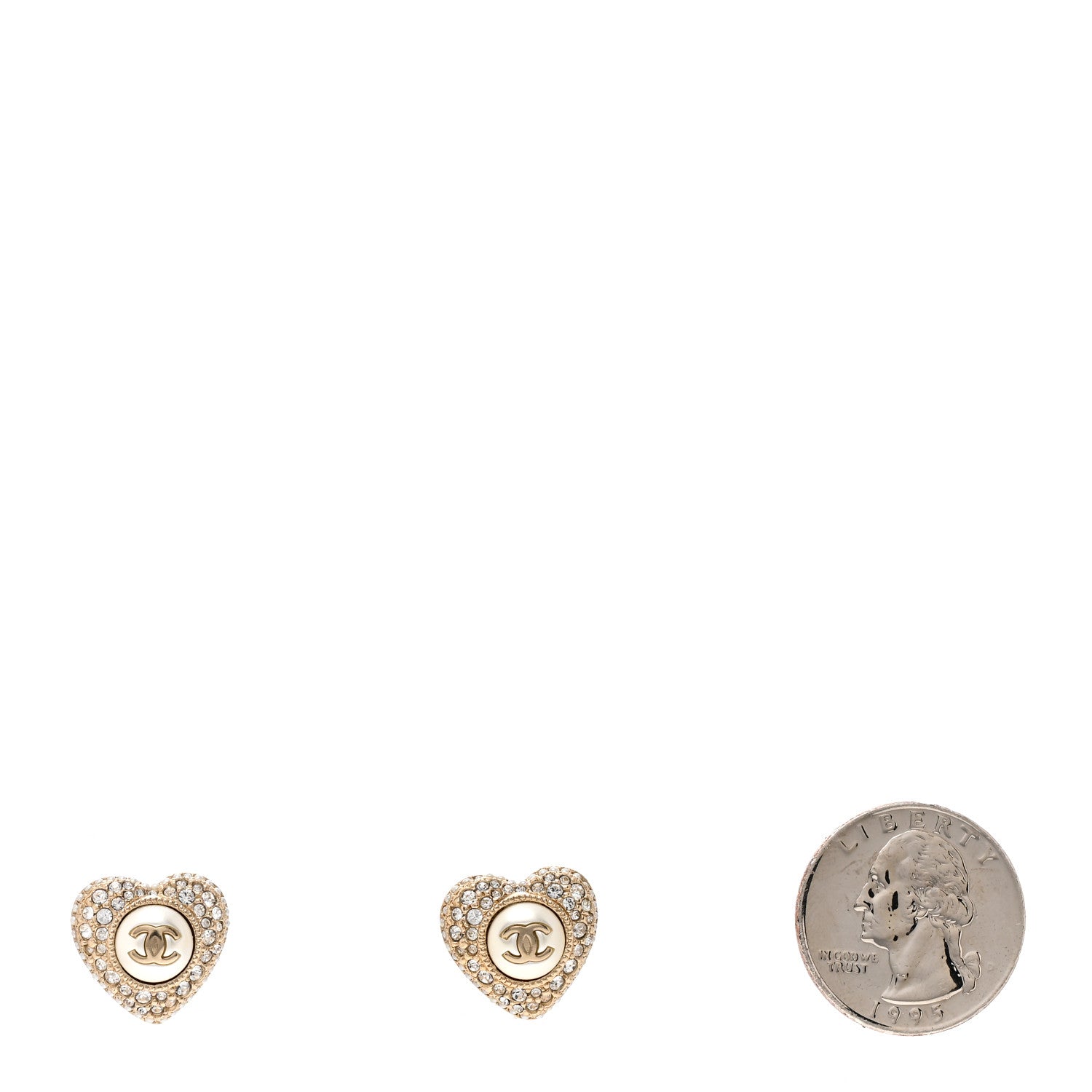 Chanel Pearl Crystal CC Heart Earrings Gold White 2 of 4