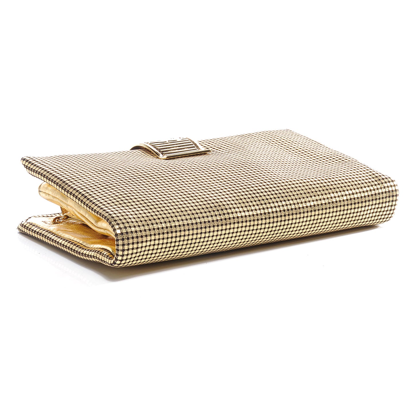 Leather Perforated Mesh CC Clutch Metallic Gold