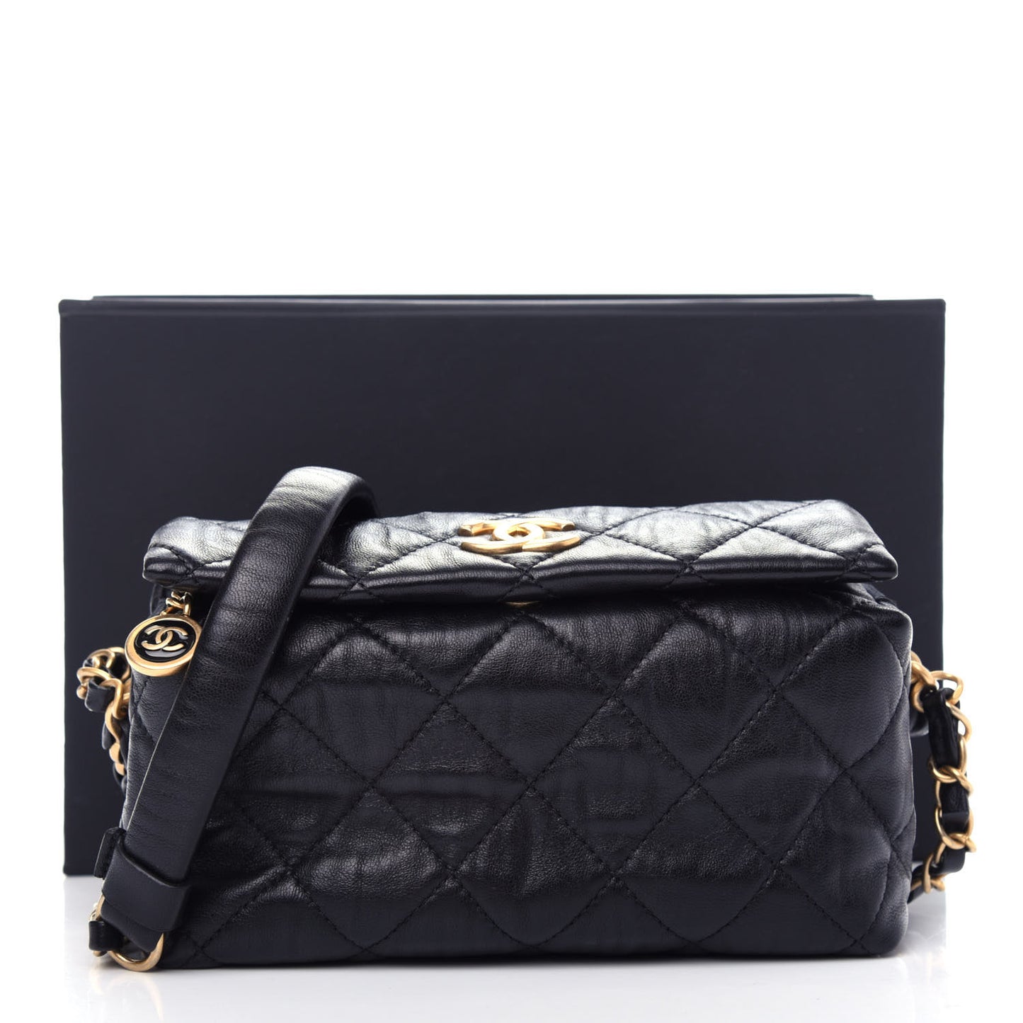 Crumpled Lambskin Quilted Small CC Links Shoulder Bag Black