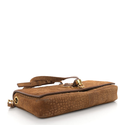 Saint Laurent Crocodile Embossed Suede Monogram Tassel Kate 99 Tan 4 of 11