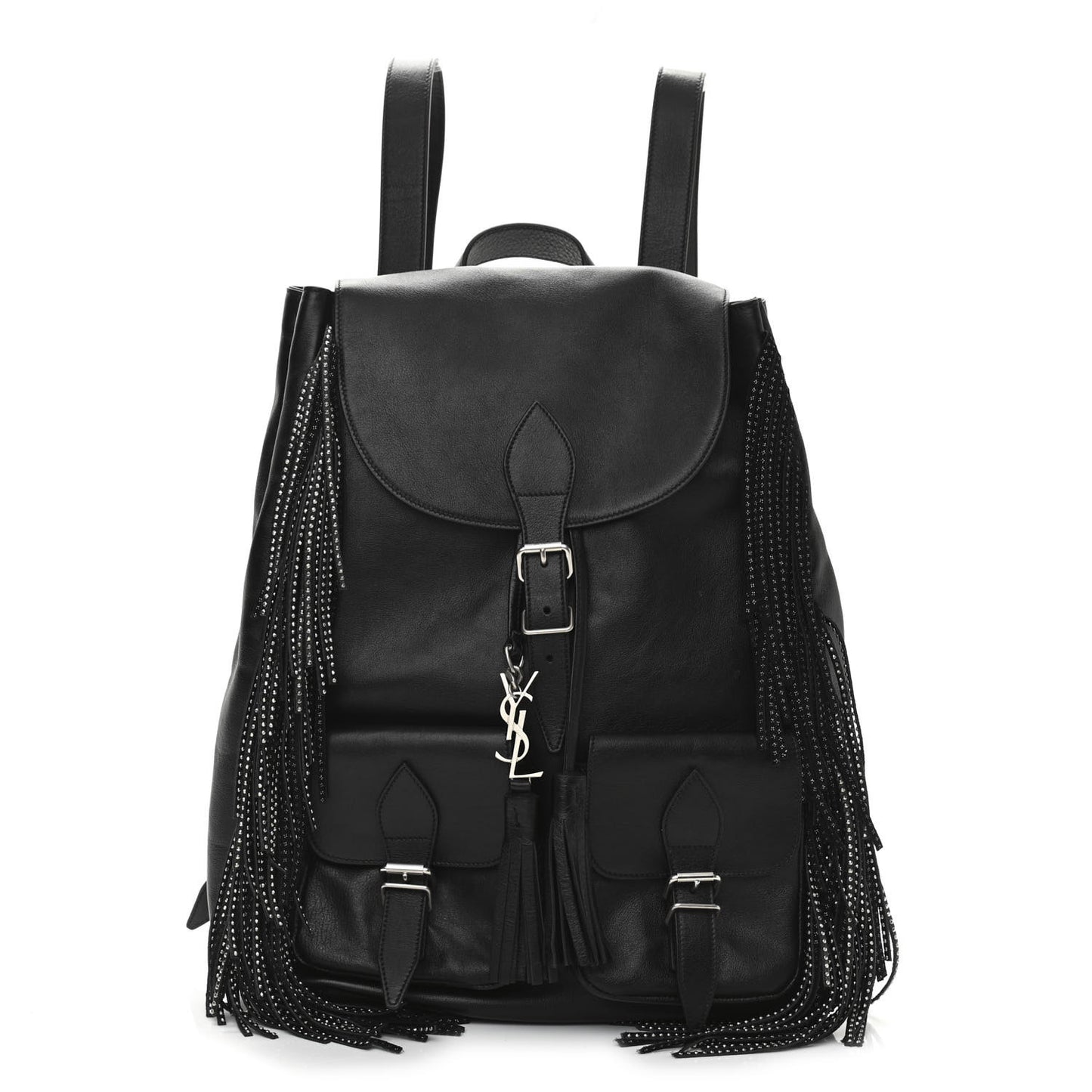 Calfskin Studded Fringe Festival Backpack Black