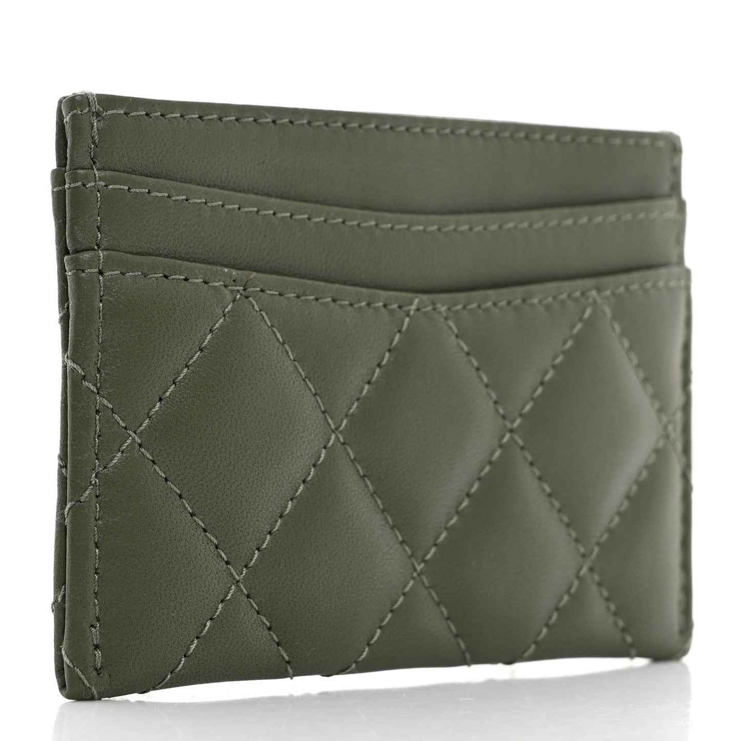 Lambskin Quilted Card Holder Khaki
