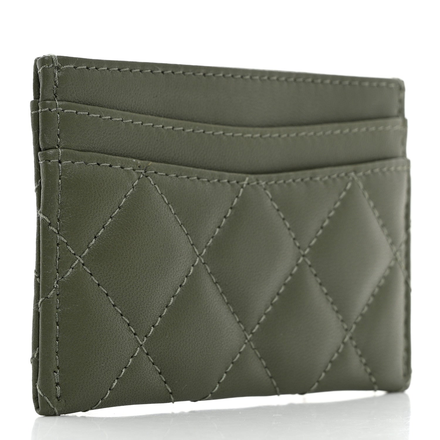 Chanel Lambskin Quilted Card Holder Khaki 3 of 9