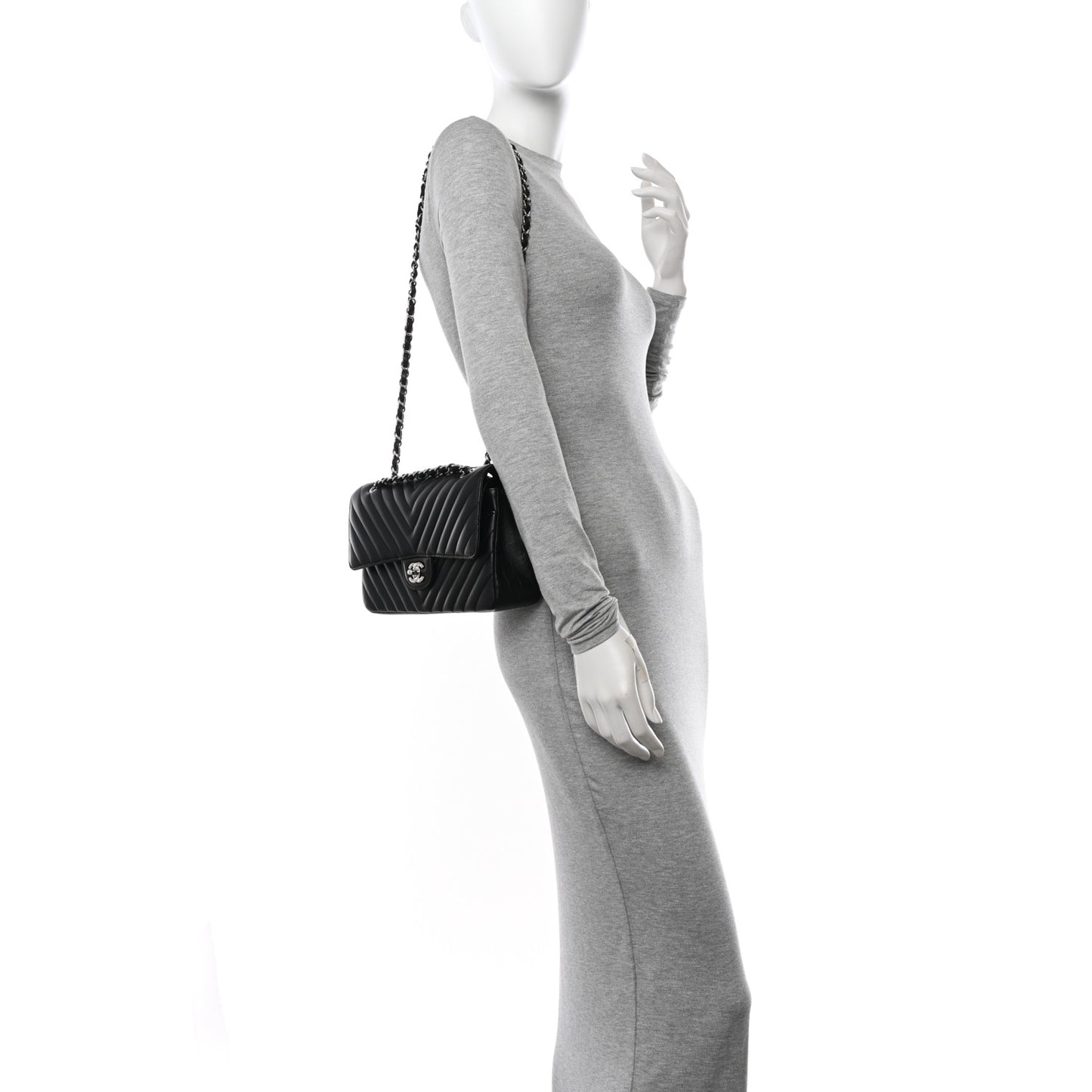 Lambskin Chevron Quilted Medium Double Flap Black