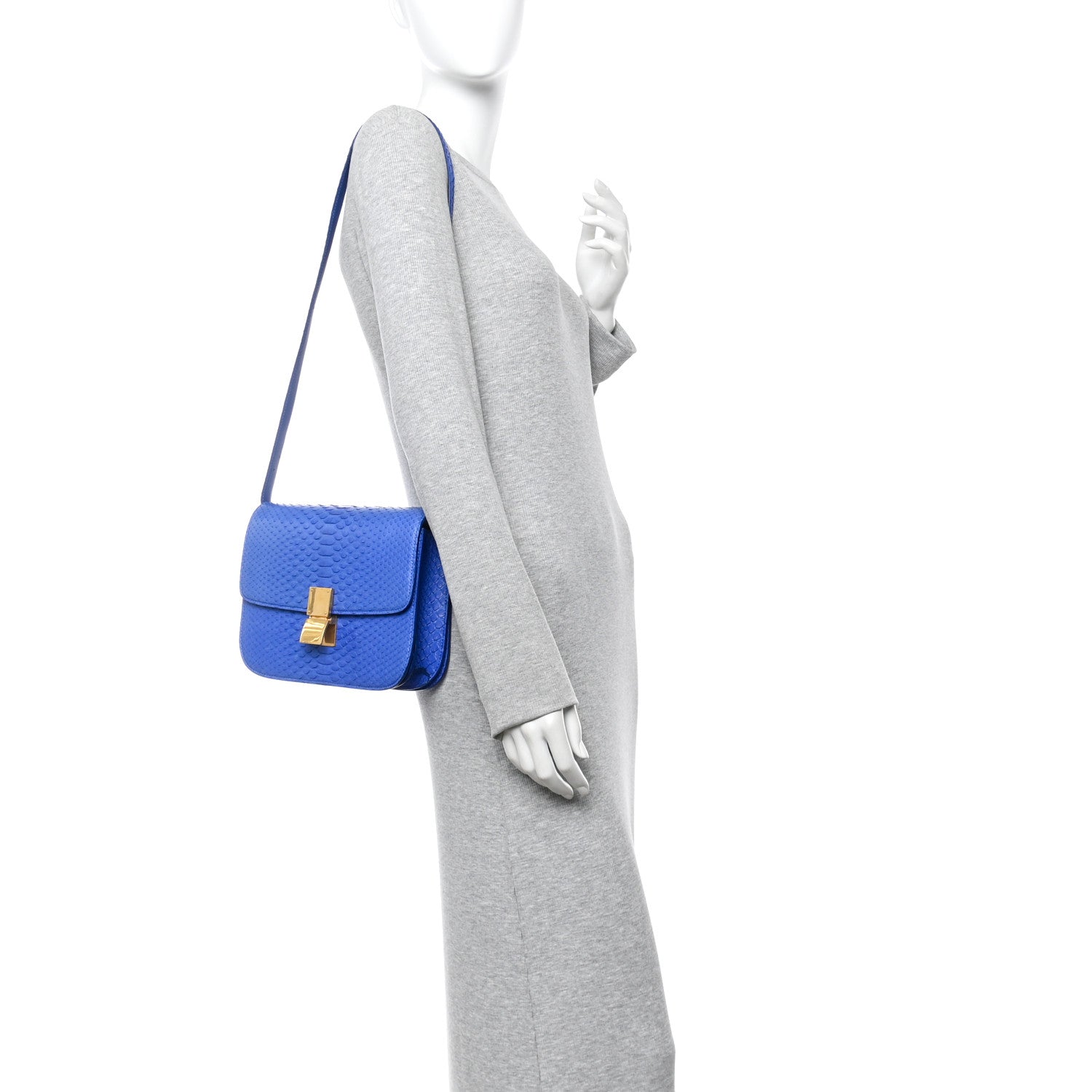 Celine Snakeskin Medium Classic Box Flap Blue 2 of 9