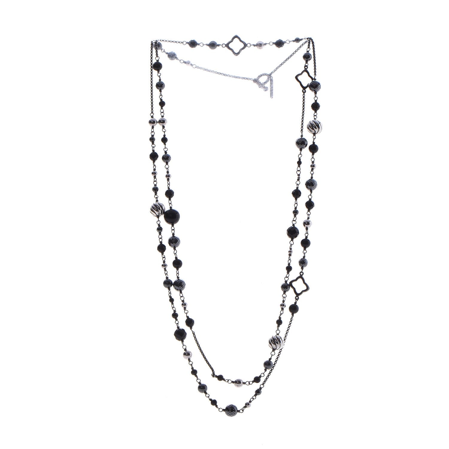 David Yurman Sterling Silver Black Onyx Hematite Elements Chain Necklace 3 of 6
