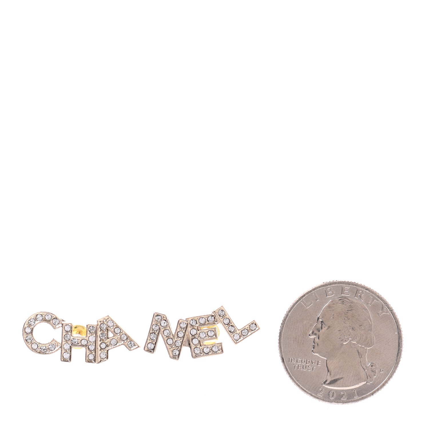 Chanel Crystal Pearl Signature Stud Earrings Gold 2 of 4